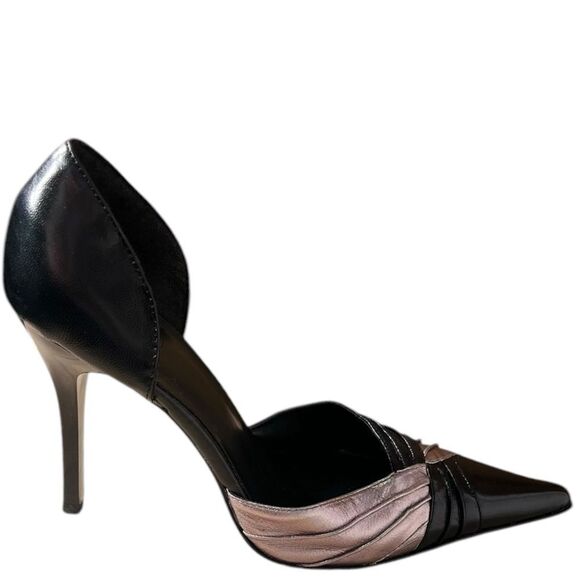 Black and Silver D'Orsay Pointed Toe Heels (W 7.5) - Picture 4 of 12